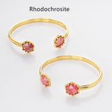 Gold Plated Hexagon Rainbow Gemstone Faceted Claw Bangle, Healing Birthstone Cuff Bracelet Jewelry ZG0496