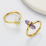 Hexagon Point Natural Stones Gold Bezel Ring, Adjustable, Gemstone Jewelry Ring WX2206