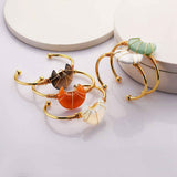 Gold Plated Brass Rainbow Gemstone Crescent Moon Wire Wrap Bangle Bracelet Handmade Boho Jewelry WX2074