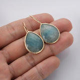Teardrop Natural Gemstone Gold Plated Earrings, Faceted Crystal Stone Jewelry Earrings WX2148