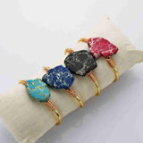 Gold Plated Brass Wire Wrap Rainbow Sea Sediment Jasper Bangle Bracelet WX2081