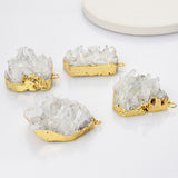 Gold Plated Angel Aura Quartz Titanium AB White Cluster Point Charm, Big Raw Crystal Pendant G2093
