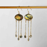 Gold Plated Oval Labradorite Faceted Tassels Dangle Earrings G2085