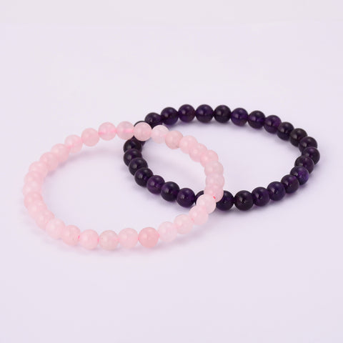 6mm Natural Amethyst Rose Quartz Bead Bracelet HD0349