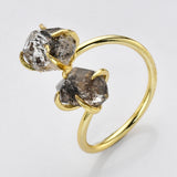 Adjustable Gold Plated Claw Raw Herkimer Quartz Ring, Healing Crystal Stone Ring Jewelry ZG0500