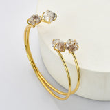 Gold Plated Claw Raw Herkimer Crystal Bracelet, Faceted Healing Gemstone Quartz Bangle Cuff Jewelry ZG0498