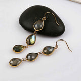 Teardrop Gold Plated Briolette Natural Labradorite Dangle Earrings Faceted Crystal Gemstone Earrings G2086