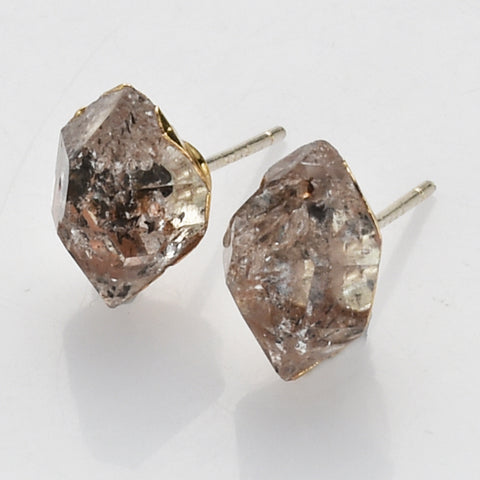 Gold Plated Raw Herkimer Diamond Quartz Stud Earrings, Healing Crystal Jewelry G2101