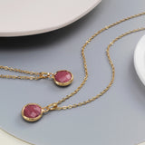16" Gold Plated Round Austrlian Jade Amazonite Moonstone Faceted Pendant Necklace G2057-N