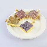 Gold Plated Square Natural Colors Agate Druzy Pendant, Drusy Crystal Pendant G2022
