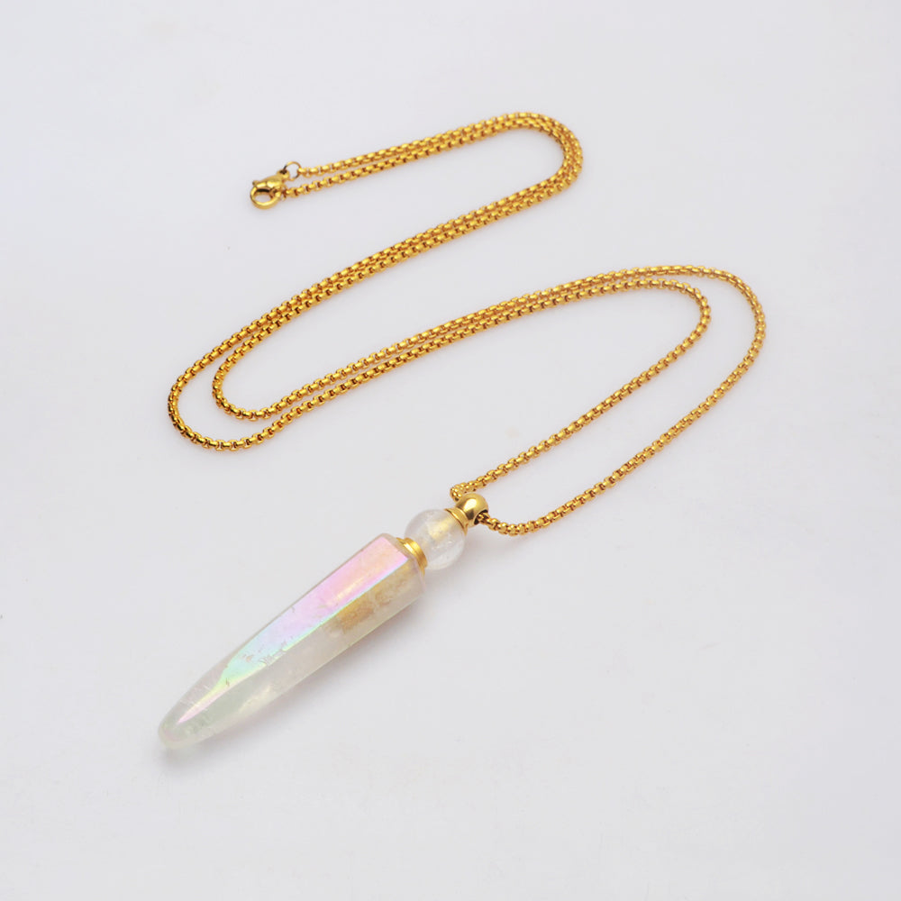 27" Gold/Silver White Quartz LED Light Perfume Bottle Necklace WX1826