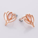 Rose Gold Marquise Moonstone Crystal Lotus Flower Stud Earrings S925 Sterling Silver Studs, Healing Jewelry Earrings SS219RR