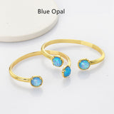 Gold Claw Round Faceted Rainbow Gemstone Bangle Bracelet , Healing Birthstone Cuff Jewelry ZG0495