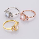S925 Sterling Silver Rectangle Moonstone Faceted Ring Zircon Ring, Adjustable, 18k Gold Plated Jewelry Ring SS236RG