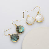 Gold Plated Natural Labradorite Faceted Dangle Earrings, Moonstone Teardrop Earrings G2096