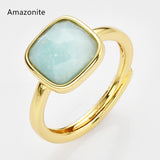Gold Square Gemstone Ring, Adjustable Ring, Fashion Jewelry WX2208