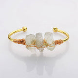 Gold Plated Brass Wire Wrap Raw Natural Amethyst Bracelet Raw White Quartz Bangle Bracelet Crystal Gmstone Bracelet Jewelry WX2077