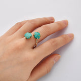 Gold Plated Claw Double Natural Real Turquoise Wrap Ring, Freeform Shape, Genuine Turquoise Ring Jewelry ZG0486