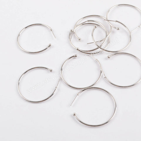 20 Pcs Silver Plated Brass 30mm 35mm Hoop Earring Findings No Ear Backs Circle Round Earrings DIY Making Jewelry PJ246