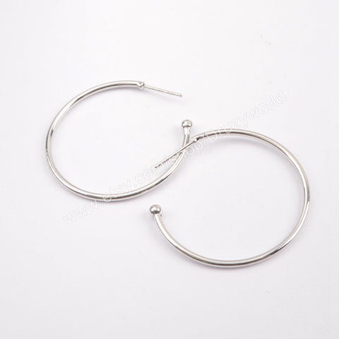 20 Pcs Silver Plated Brass 30mm 35mm Hoop Earring Findings No Ear Backs Circle Round Earrings DIY Making Jewelry PJ246