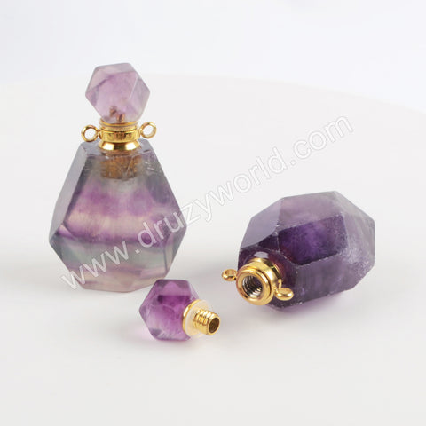 Genuine Colorful Fluorite Perfume Bottle Connector Gold PB001