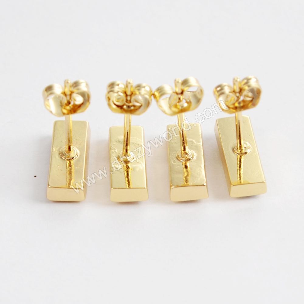 druzy bar earrings, gold plated bezel natrual titanium druzy stud earrings