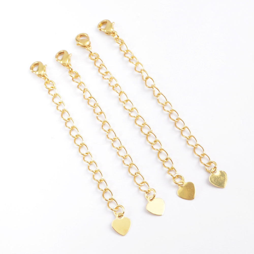 10pieces/lot,2.5-3 Inch Plated Copper Finished Chain Connector Necklace Finding Golden Flat Cable Chain Losbter Clasp PJ273