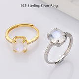 S925 Sterling Silver 4-Claw Oval Cut Natural Gemstone Faceted Ring CZ Micro Pave, Adjustable Size, Healing Crystal Jewlery SS234RG