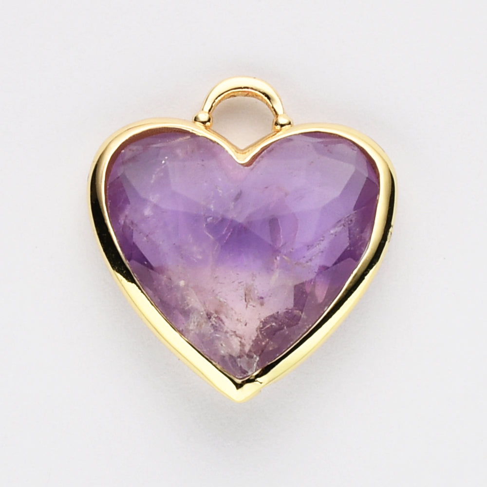 Gold Plated Heart Multi Natural Gemstone Pendants, Faceted Crystal Quartz Pendant WX2179