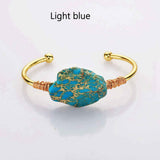 Gold Plated Brass Wire Wrap Rainbow Sea Sediment Jasper Bangle Bracelet WX2081