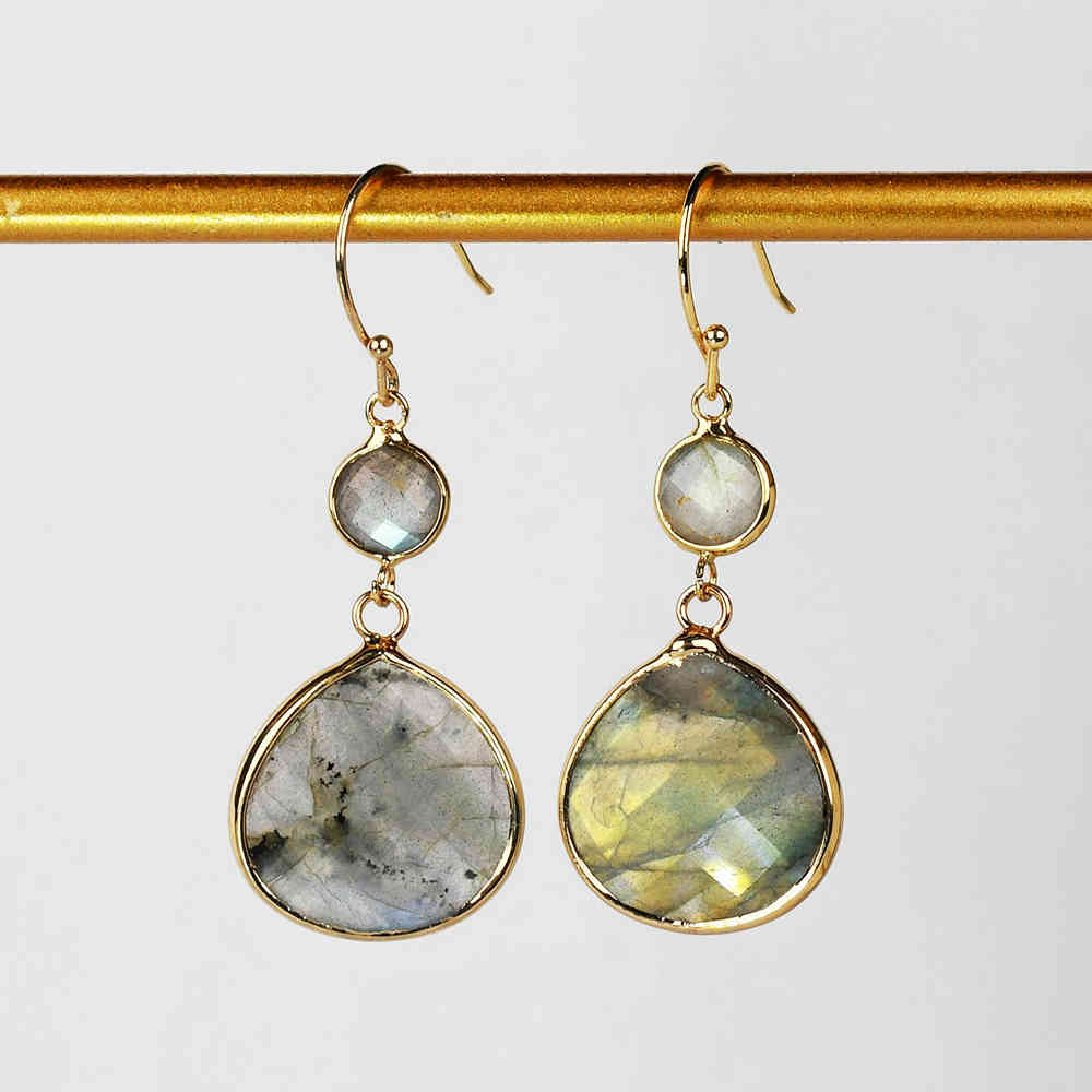 Gold Plated Teardrop Labradorite Earrings, Gemstone Dangle Earrings, Fashion Jewelry G2088