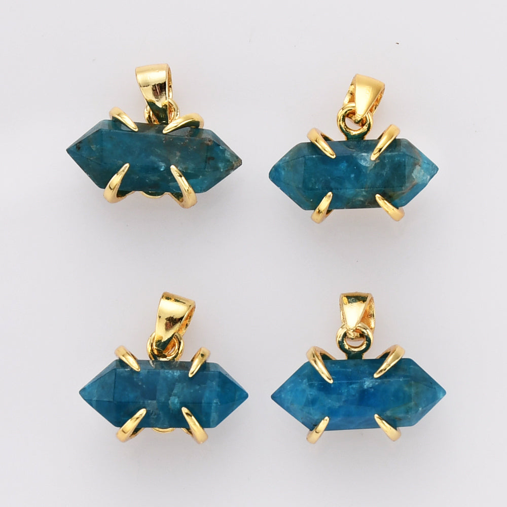 Tiny Apatite Pendant Gold Plated Claw Rainbow Natural Gemstone Pendant, Terminated Point, Faceted Healing Crystal Stone Pendant, Birthstone Jewelry ZG0480