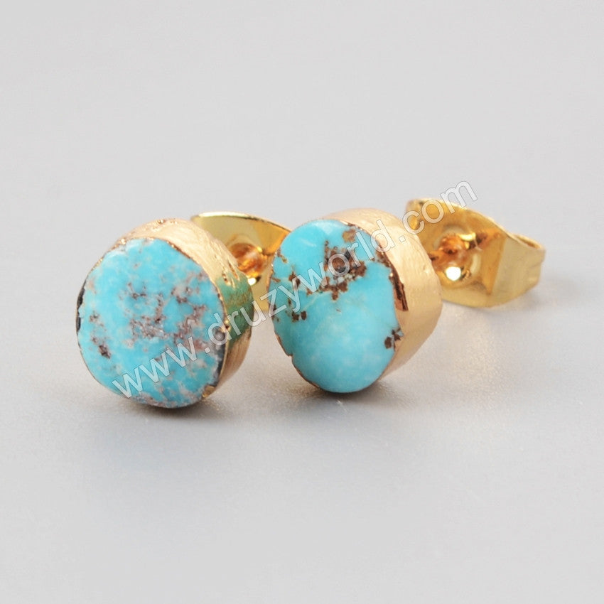 Gold Plated FreeForm Natural Turquoise Stud Earrings Jewelry For Women G1017