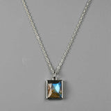 Rectangle Silver Bezel Briolette Gemstone Pendant Natural Labradorite Moonstone Copper Turquoise Healing Crystal Pendants Necklace ZS0472