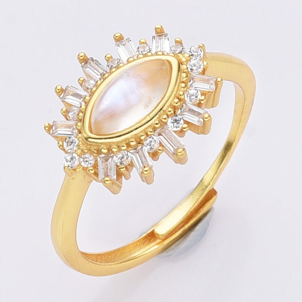 S925 Sterling Silver Marquise Moonstone Ring Zircon Ring, Dainty Healing Crystal Jewelry Ring SS231