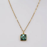 Small Square Gold Bezel Briolette Gemstone Pendant Natural Labradorite Moonstone Copper Turquoise Healing Crystal Pendants Necklace ZG0470