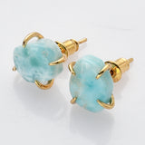 Gold Natural Rhodochrosite Claw Stud Earrings, Larimar Studs, Healing Gemstone Earrings ZG0497