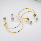 Gold Plated Claw Raw Herkimer Crystal Bracelet, Faceted Healing Gemstone Quartz Bangle Cuff Jewelry ZG0498
