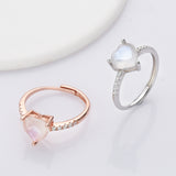 925 Sterling Silver Natural Moonstone Heart Ring Zircon Pave Ring, Adjustable Healing Crystal Jewelry Ring SS232