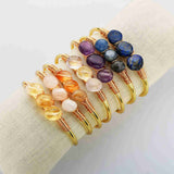 Gold Plated Brass Multi Gemstone Wire Wrap Bangle Bracelet, Healing Crystal Stone Cuff Handmade Boho Jewelry WX2075