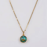 Small Round Gold Bezel Briolette Gemstone Pendant Natural Labradorite Moonstone Copper Turquoise Healing Crystal Pendants Necklace ZG0471