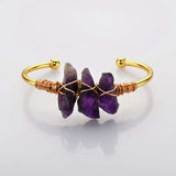 Gold Plated Brass Wire Wrap Raw Natural Amethyst Bracelet Raw White Quartz Bangle Bracelet Crystal Gmstone Bracelet Jewelry WX2077
