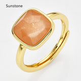 Gold Square Gemstone Ring, Adjustable Ring, Fashion Jewelry WX2208