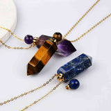 19" Hexagon Point Gold Multi-kind Stone Perfume Bottle Necklace WX2090