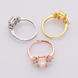 S925 Sterling Silver Rectangle Moonstone Faceted Ring Zircon Ring, Adjustable, 18k Gold Plated Jewelry Ring SS236RG