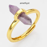 Hexagon Point Natural Stones Gold Bezel Ring, Adjustable, Gemstone Jewelry Ring WX2206