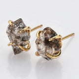 Gold Plated Claw Herkimer Quartz Stud Earrings, Healing Gemstone Post Earrings, Raw Crystal Jewelry ZG0502