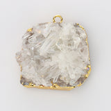 Gold Plated Angel Aura Quartz Titanium AB White Cluster Point Charm, Big Raw Crystal Pendant G2093