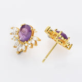 Gold Plated Rose Quartz Stud Earrings Zircon Studs, S925 Sterling Silver Earring, Healing Crystal Jewelry Earrings SS222EG