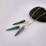 Gold Plated Cap Copper Turquoise Spike Charm Turquoise Gemstone Stick Pendant Bar Pendant ZG0468